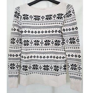 LOFT | Sweaters | Ann Taylor Loft Nordic Fair Isle Ski Sweater Pullover  Sequin Knit White Black Xs | Poshmark